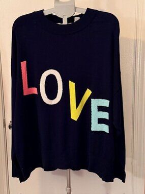 NWT Crown & Ivy Navy "LOVE" Graphic Knit Sweater - XL